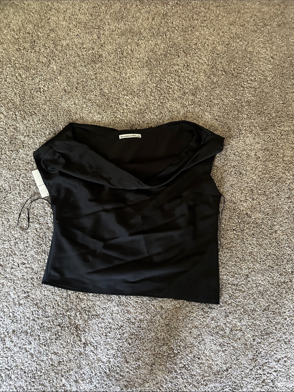 Abercrombie & Fitch Black Satin Cowl-Neck Off The Shoulder Blouse Camisole